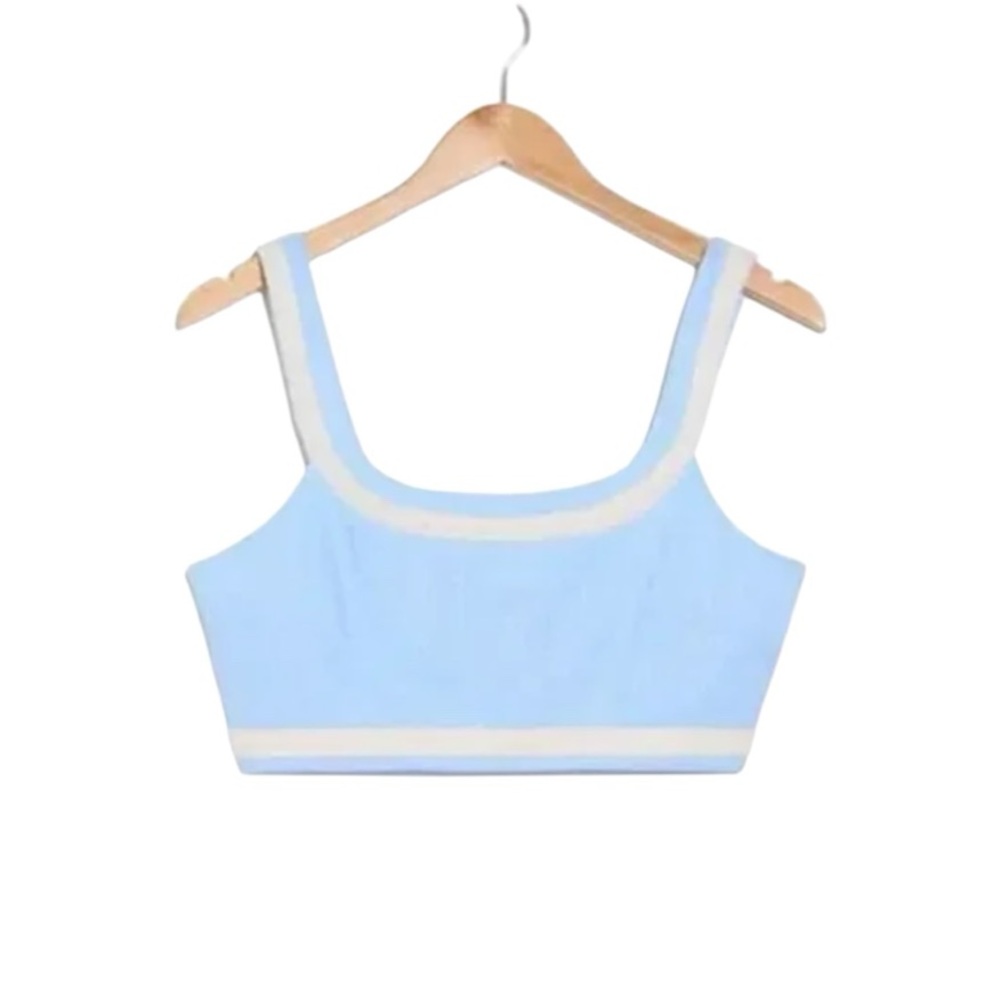NEW Avec Les Filles Colorblock Linen Blend Crop Top Sz M - Picture 1 of 8
